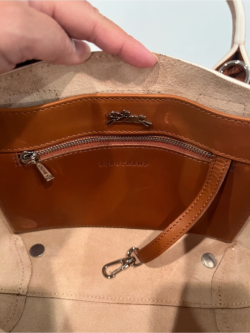 NWOT Longchamp Roseau Small Leather Top Handle Crossbody Bag Cognac w/ Dust Bag - Picture 7 of 9
